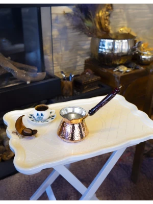 BAKIR CEZVE ÇEKİÇ DÖVME TOMBUL MODEL BAKIR RENK 6 KİŞİLİK