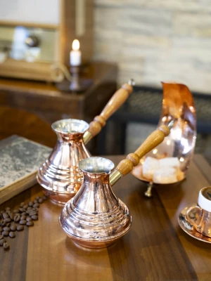 BAKIR CEZVE MODERN OVAL DİLİMLİ MODEL 4 KİŞİLİK