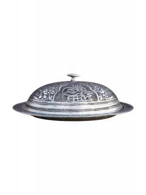 BAKIR SUNUMLUK KAPAKLI OYMA NAKIŞLI TUĞRALI 30cm