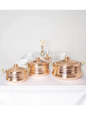 BAKIR TENCERE SETİ MARDİN İŞLEMELİ MODEL BAKIR RENK