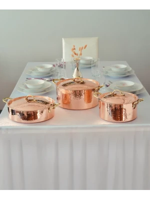 BAKIR TENCERE SETİ MODERN TASARIM BAKIR RENK