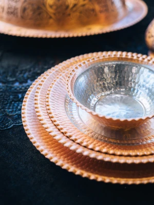 BAKIR YEMEK TAKIMI DAR KIVRIMLI MODEL MAT RENK (6 KİŞİLİK)