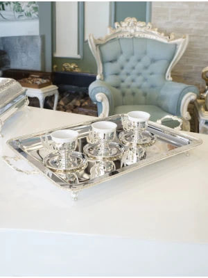 GÜMÜŞ KAPLAMA ÇAY TEPSİSİ İNGİLİZ BORDÜRLÜ MODEL