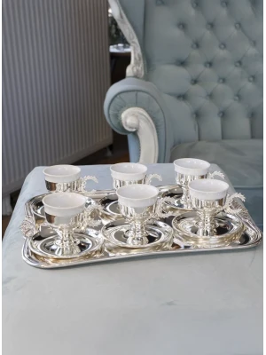GÜMÜŞ KAPLAMA FİNCAN SETİ ÇELENK KULPLU MODEL