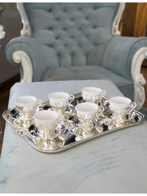 GÜMÜŞ KAPLAMA FİNCAN SETİ DANTEL DETAYLI MODEL