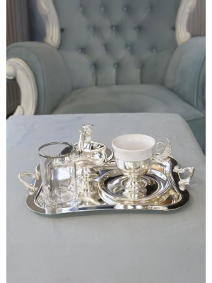 GÜMÜŞ KAPLAMA FİNCAN SETİ KUĞU DETAYLI MODEL