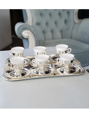 GÜMÜŞ KAPLAMA FİNCAN SETİ SADE KULPLU MODEL
