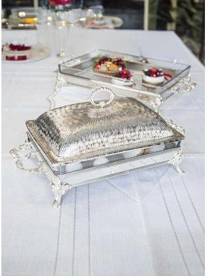 GÜMÜŞ KAPLAMA KAPAKLI SUNUMLUK DİKDÖRTGEN FORM KUMLU DOKU KAPAKLI NO2