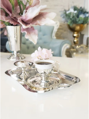 GÜMÜŞ KAPLAMA SUNUM TEPSİSİ HALKA DETAYLI DİKDÖRTGEN FORM (Tek kişilik boy)