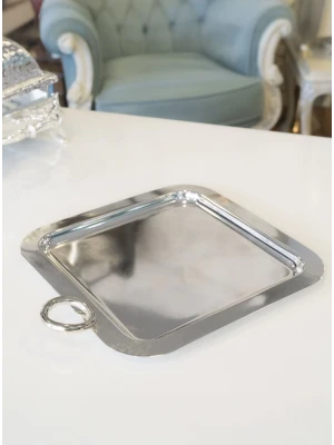 GÜMÜŞ KAPLAMA SUNUM TEPSİSİ HALKA DETAYLI KARE FORM (TEK KİŞİLİK)