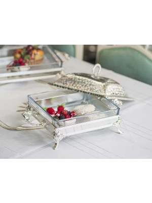 GÜMÜŞ KAPLAMA KAPAKLI SUNUMLUK KARE FORM KUMLU DOKU no1