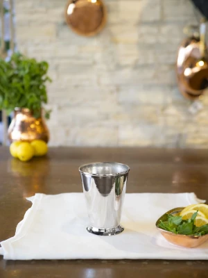 Bakır Bardak Kısa Şerbet Model Gümüş Renk 2li