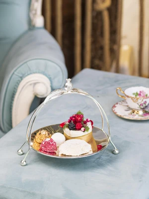 GÜMÜŞ KAPLAMA KURABİYELİK, SUNUMLUK NAR DETAYLI SEPET MODEL