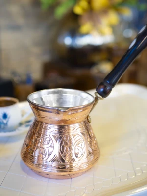 BAKIR CEZVE SEDEF KULPLU İŞLEMELİ TOMBAK MODEL BAKIR RENK 7 KİŞİLİK