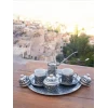 BAKIR KAHVE SETİ OYMA NAKIŞ İŞLEME GÜMÜŞ RENK (KALAYLI)