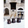 BAKIR CEZVE SETİ ÇEKİÇ DÖVMELİ OKSİTLİ BAKIR RENK