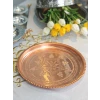 BAKIR TEPSİ FIRFIRLI YUVARLAK İŞLEMELİ PARLAK RENK 35CM