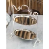GÜMÜŞ KAPLAMA İKİ KATLI TEPSİLİ SUNUMLUK OVAL FORM