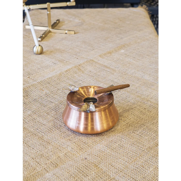 Bakır Kül Tablası Kelebekli Model Mat Bakır Renk