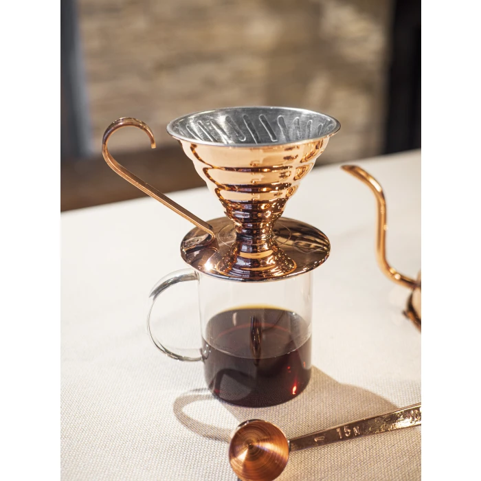 BAKIR FİLTRE KAHVE SETİ V60 PARLAK BAKIR RENK