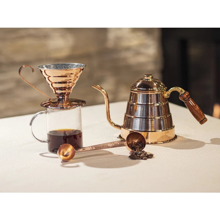 BAKIR FİLTRE KAHVE SETİ V60 PARLAK BAKIR RENK
