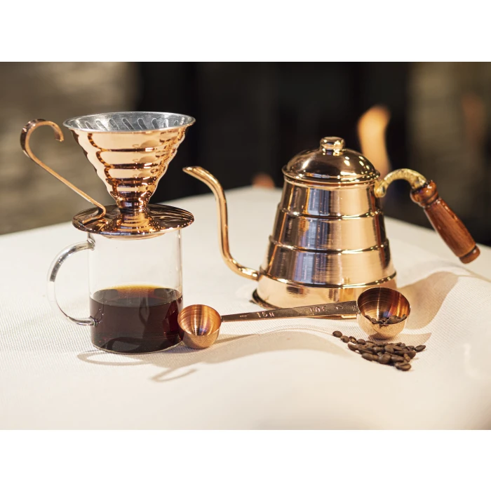 BAKIR FİLTRE KAHVE SETİ V60 PARLAK BAKIR RENK