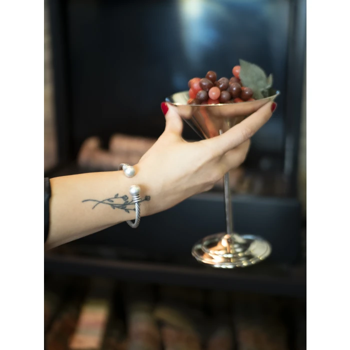 Bakır Bileklik Top Başlı Model Gümüş Kaplama