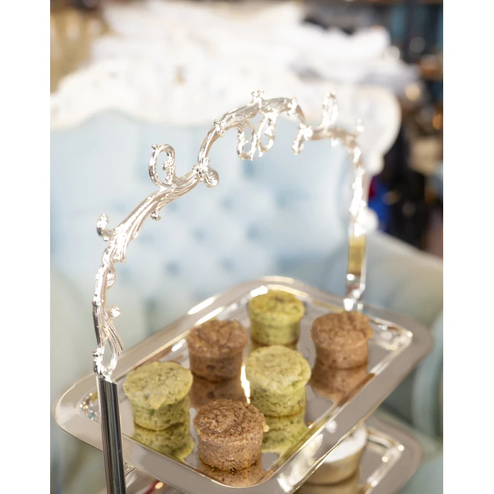 GÜMÜŞ KAPLAMA TEPSİLİ SUNUMLUK 3 KATLI DİKDÖRTGEN MODEL