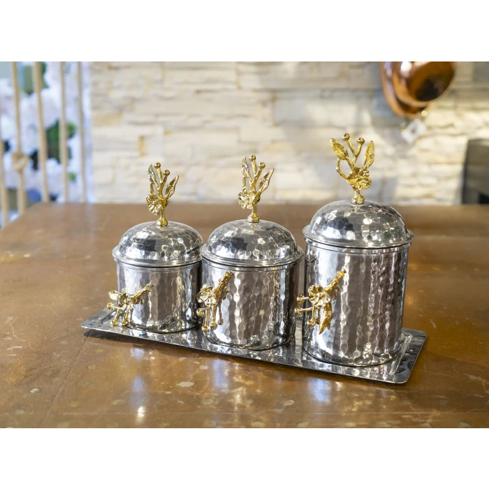 BAKIR BAHARAT TAKIMI 3LÜ ÇİÇEKLİ MODEL GÜMÜŞ RENK