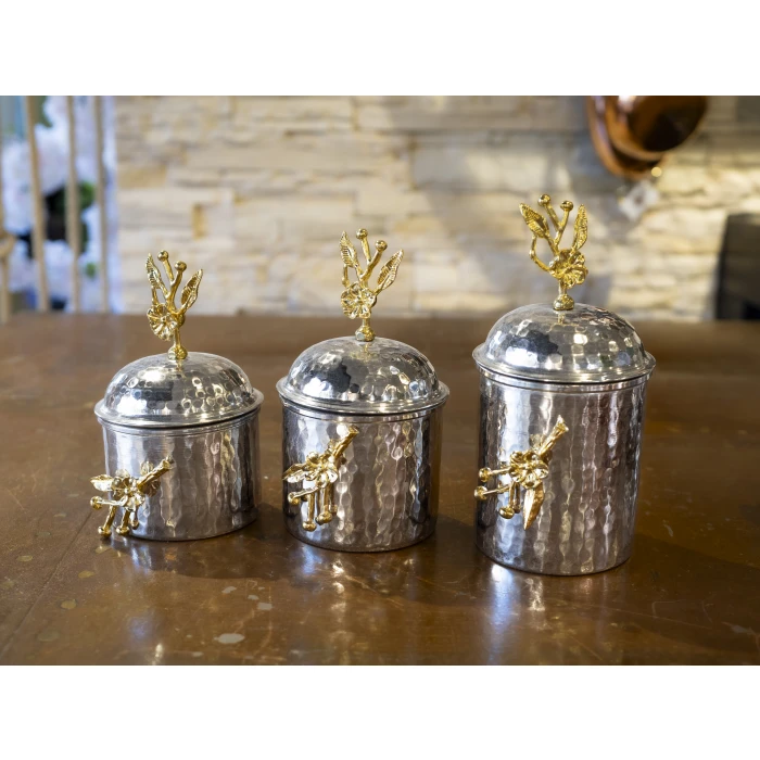 BAKIR BAHARAT TAKIMI 3LÜ ÇİÇEKLİ MODEL GÜMÜŞ RENK