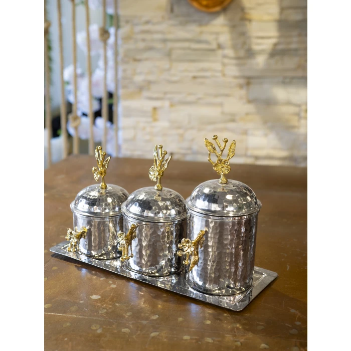 BAKIR BAHARAT TAKIMI 3LÜ ÇİÇEKLİ MODEL GÜMÜŞ RENK