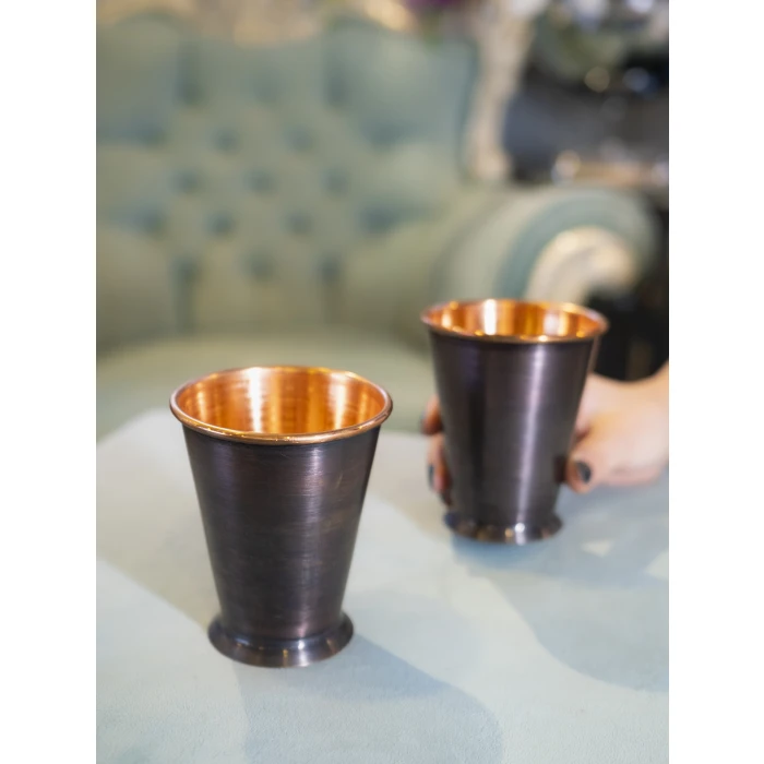 Bakır Bardak Kısa Şerbet Model Oksit Renk (Kalaysız)