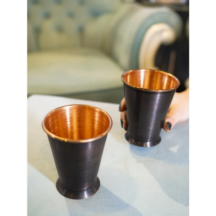 Bakır Bardak Kısa Şerbet Model Oksit Renk (Kalaysız)