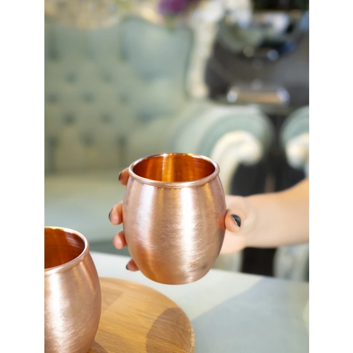 Bakır Kupa Bardak Tombul Kokteyl Mat Bakır Renk (Kalaysız)