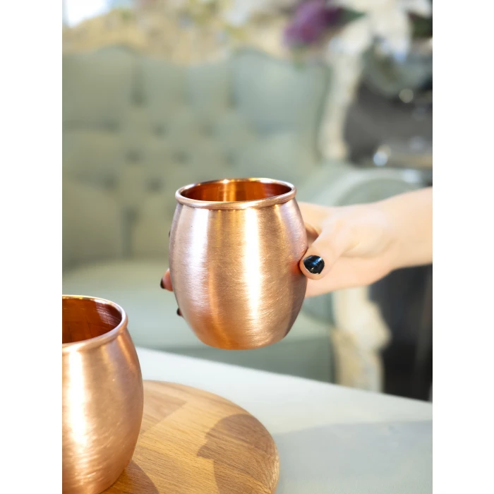 Bakır Kupa Bardak Tombul Kokteyl Mat Bakır Renk (Kalaysız)
