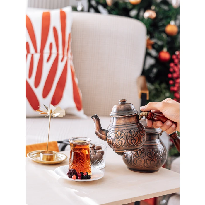 BAKIR ÇAYDANLIK ÇİÇEK İŞLEMELİ MİNİ BOY OKSİT RENK