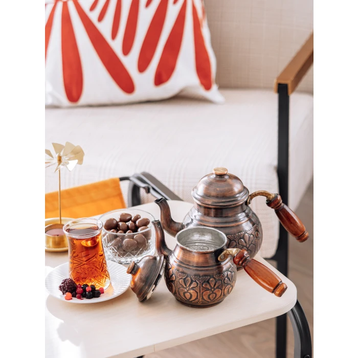 BAKIR ÇAYDANLIK ÇİÇEK İŞLEMELİ MİNİ BOY OKSİT RENK