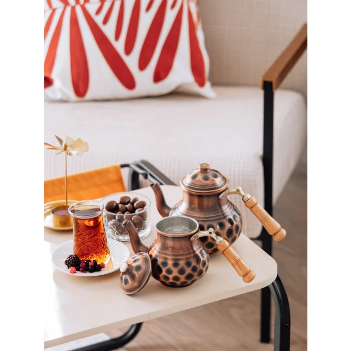 Bakır Çaydanlık Gamzeli Çift Renk NO1