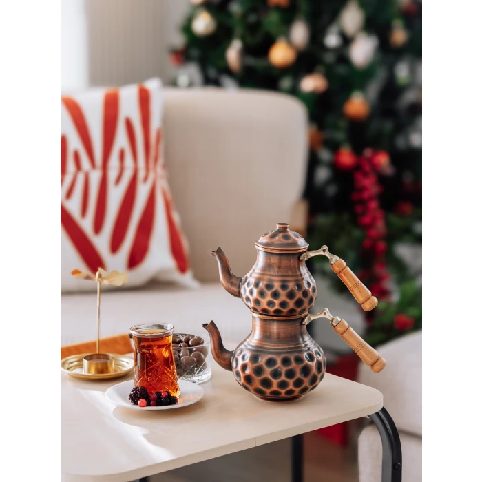 Bakır Çaydanlık Gamzeli Çift Renk NO1