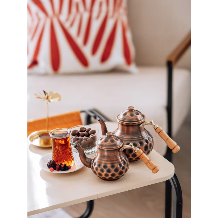 Bakır Çaydanlık Gamzeli Çift Renk NO1
