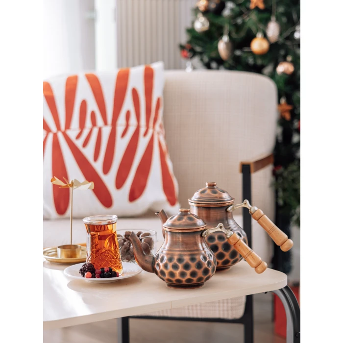 Bakır Çaydanlık Gamzeli Çift Renk NO1