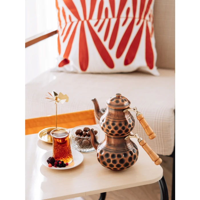 Bakır Çaydanlık Gamzeli Çift Renk NO1