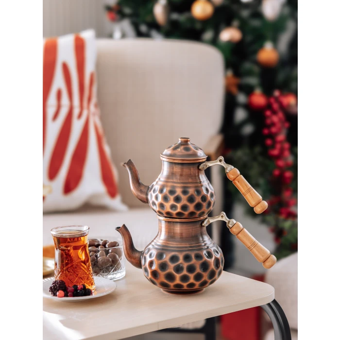 Bakır Çaydanlık Gamzeli Çift Renk NO1