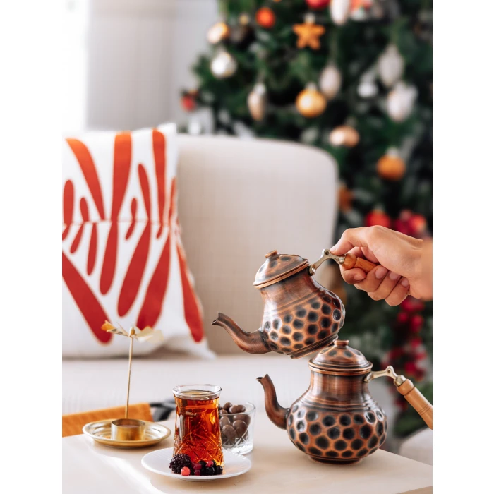 Bakır Çaydanlık Gamzeli Çift Renk NO1