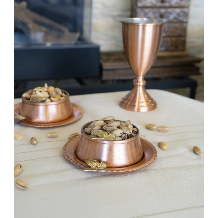 BAKIR ÇEREZLİK KELEBEK DETAYLI TABAKLI 2Lİ (4 PARÇA) Mat Bakır Renk