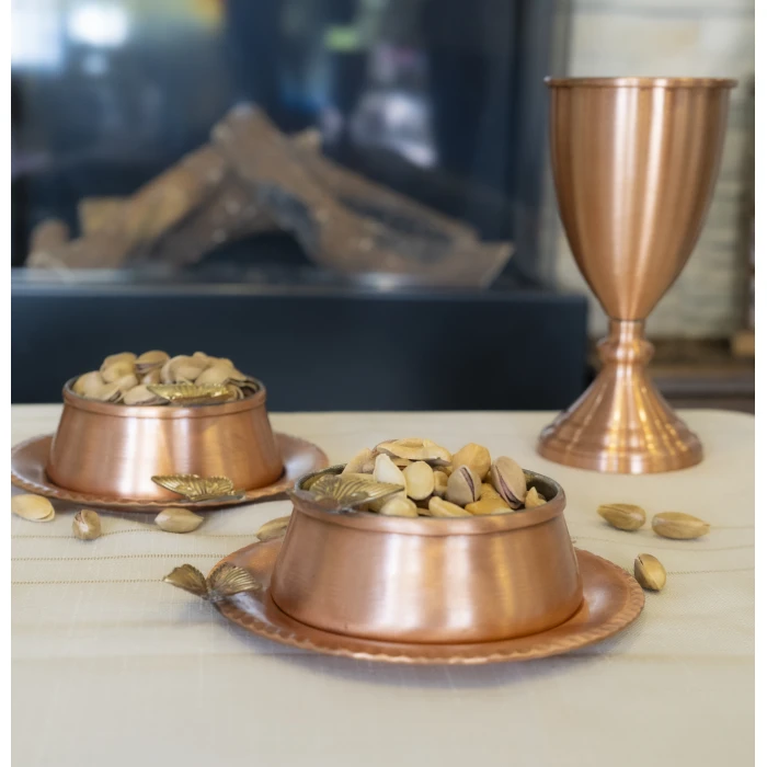 BAKIR ÇEREZLİK KELEBEK DETAYLI TABAKLI 2Lİ (4 PARÇA) Mat Bakır Renk