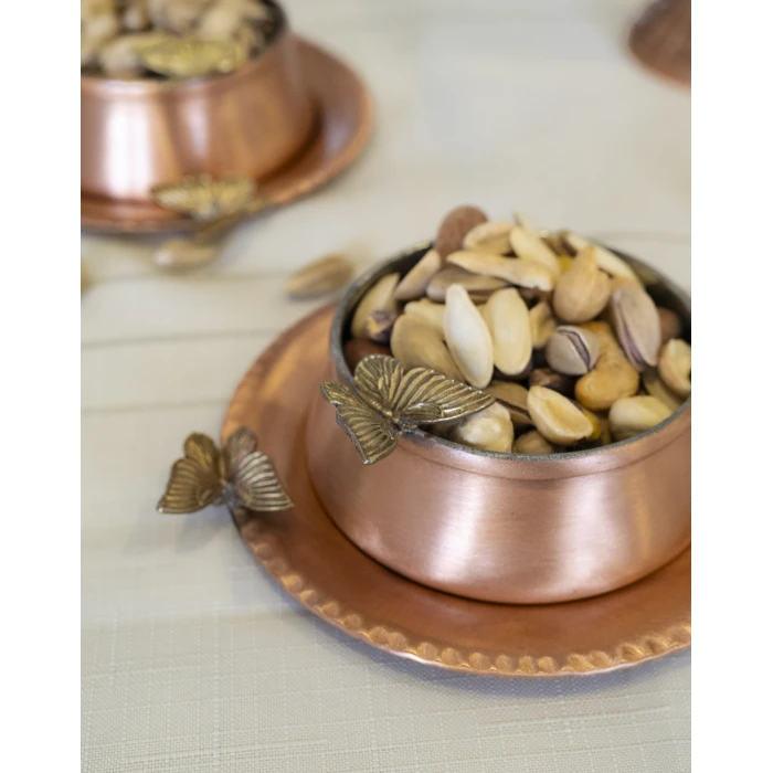 BAKIR ÇEREZLİK KELEBEK DETAYLI TABAKLI 2Lİ (4 PARÇA) Mat Bakır Renk