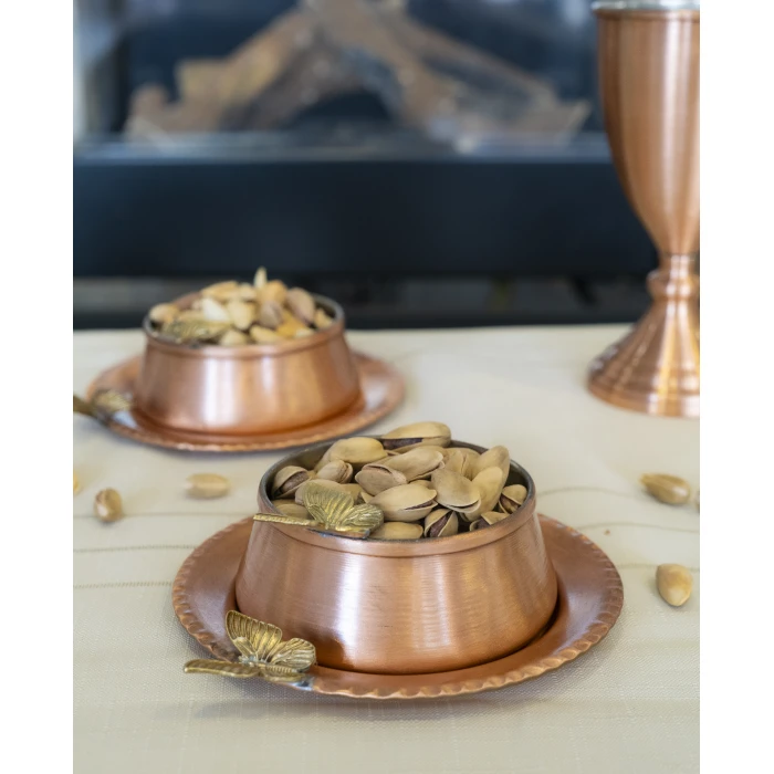 BAKIR ÇEREZLİK KELEBEK DETAYLI TABAKLI 2Lİ (4 PARÇA) Mat Bakır Renk