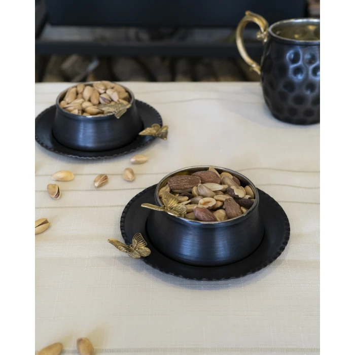 BAKIR ÇEREZLİK KELEBEK DETAYLI TABAKLI OKSİT RENK 2Lİ SET (4 PARÇA)