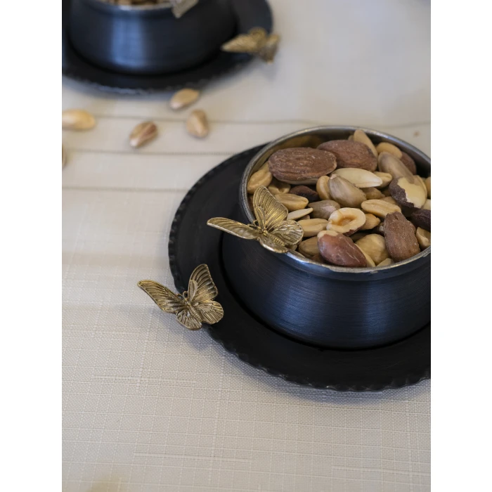 BAKIR ÇEREZLİK KELEBEK DETAYLI TABAKLI OKSİT RENK 2Lİ SET (4 PARÇA)